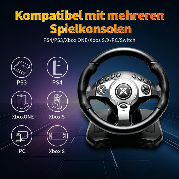 DOYO Rennrad mit 270/400°/900° Drehung, PC-Lenkrad mit Pedalen, Dual-Motor Vibration & Getriebeschal
