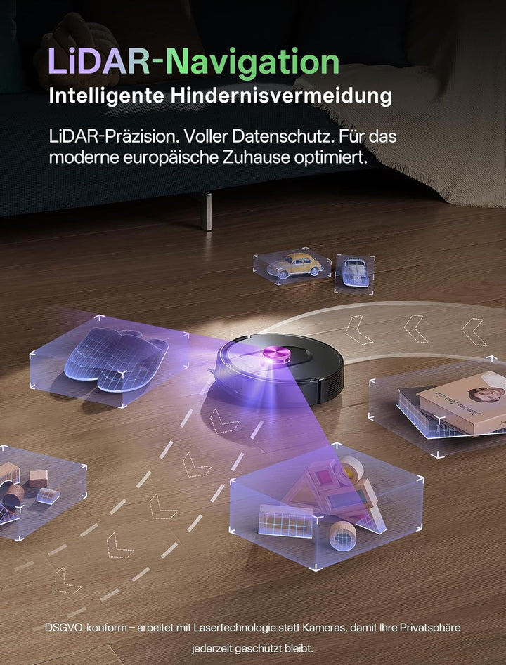 Vexilar W15 Saugroboter mit Wischfunktion und beutelloser Multi-Zyklon-Absaugstation, 10000Pa, LiDAR