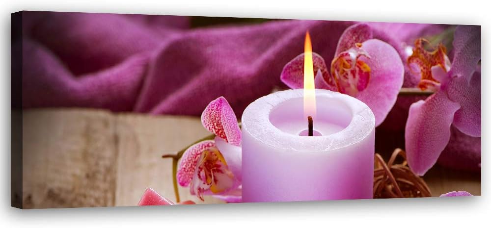 Leinwandbild XXL Kerze Wandbild Kunst Blumen Violett 150x50 cm Leinwandbild 150x50 cm Violett_b, Lei