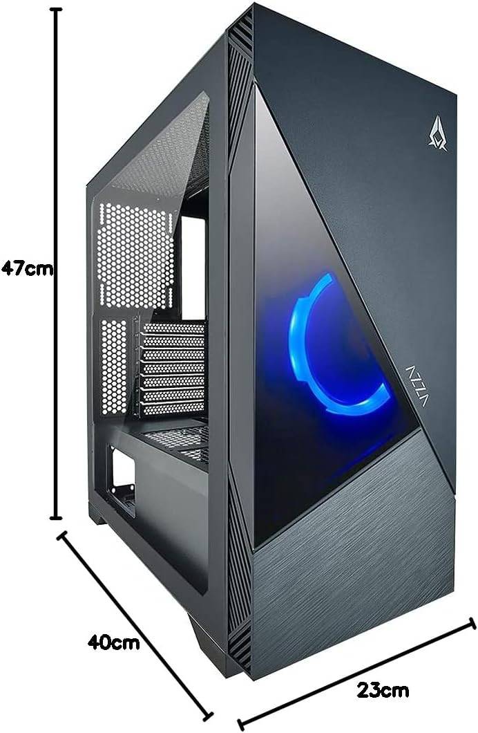 AZZA Eclipse - ATX Mid Tower Gaming Gehäuse mit eingebautem ARGB-Frontlüfter, Schwarz