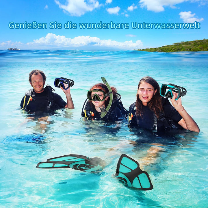 HH HHAO SPORT Schnorchelset Erwachsene mit Flossen, Tauchermaske, Dry Top Schnorchel und Tragetasche