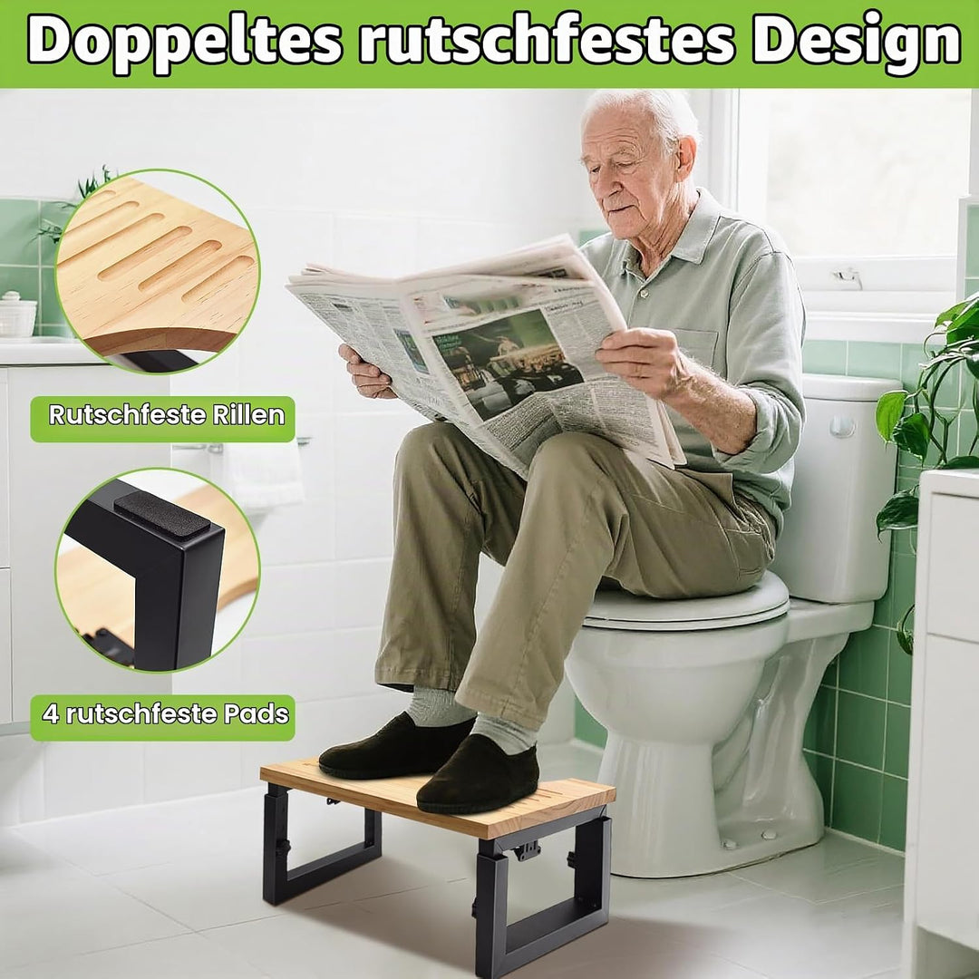 Yiomxhi Toilettenhocker Erwachsene, Höhenverstellbar Klappbar Klohocker aus Holz mit rutschfesten Pa