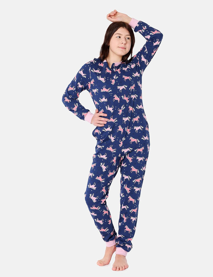Merry Style Mädchen Jugend Schlafanzug Strampelanzug Schlafoverall MS10-235 164 Marineblau/Einhorn,