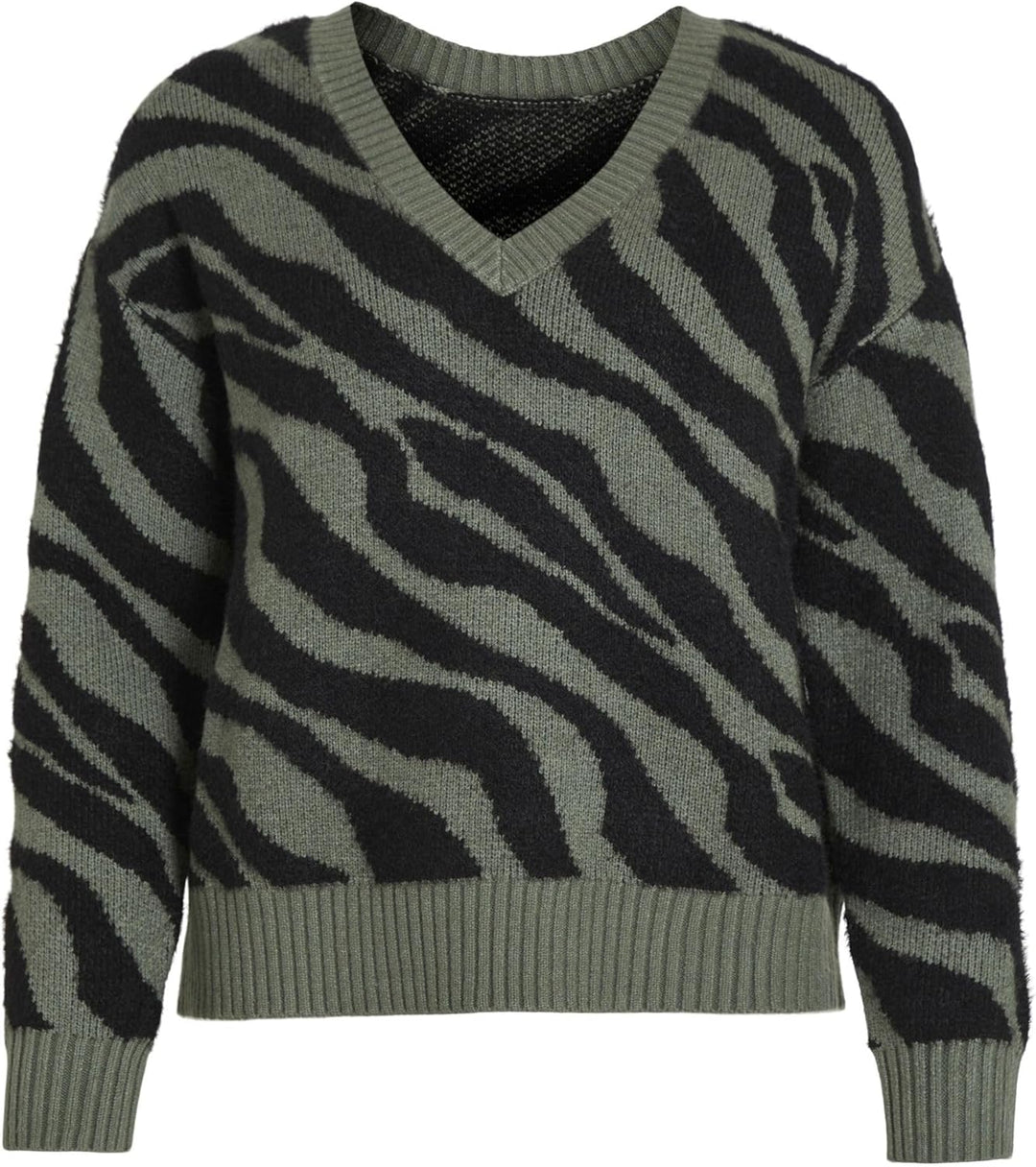 Vila Damen Viril Feami Mix V-Neck L/S Knit Top-noos Pullover XS Laurel Wreath/Pattern:with Black, XS