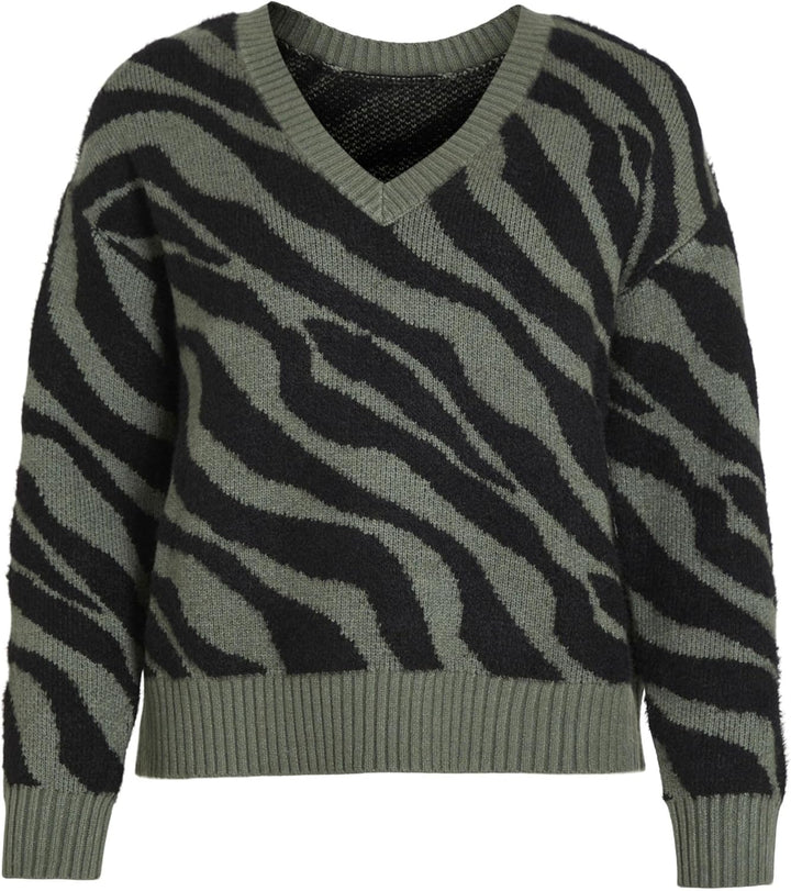 Vila Damen Viril Feami Mix V-Neck L/S Knit Top-noos Pullover XS Laurel Wreath/Pattern:with Black, XS