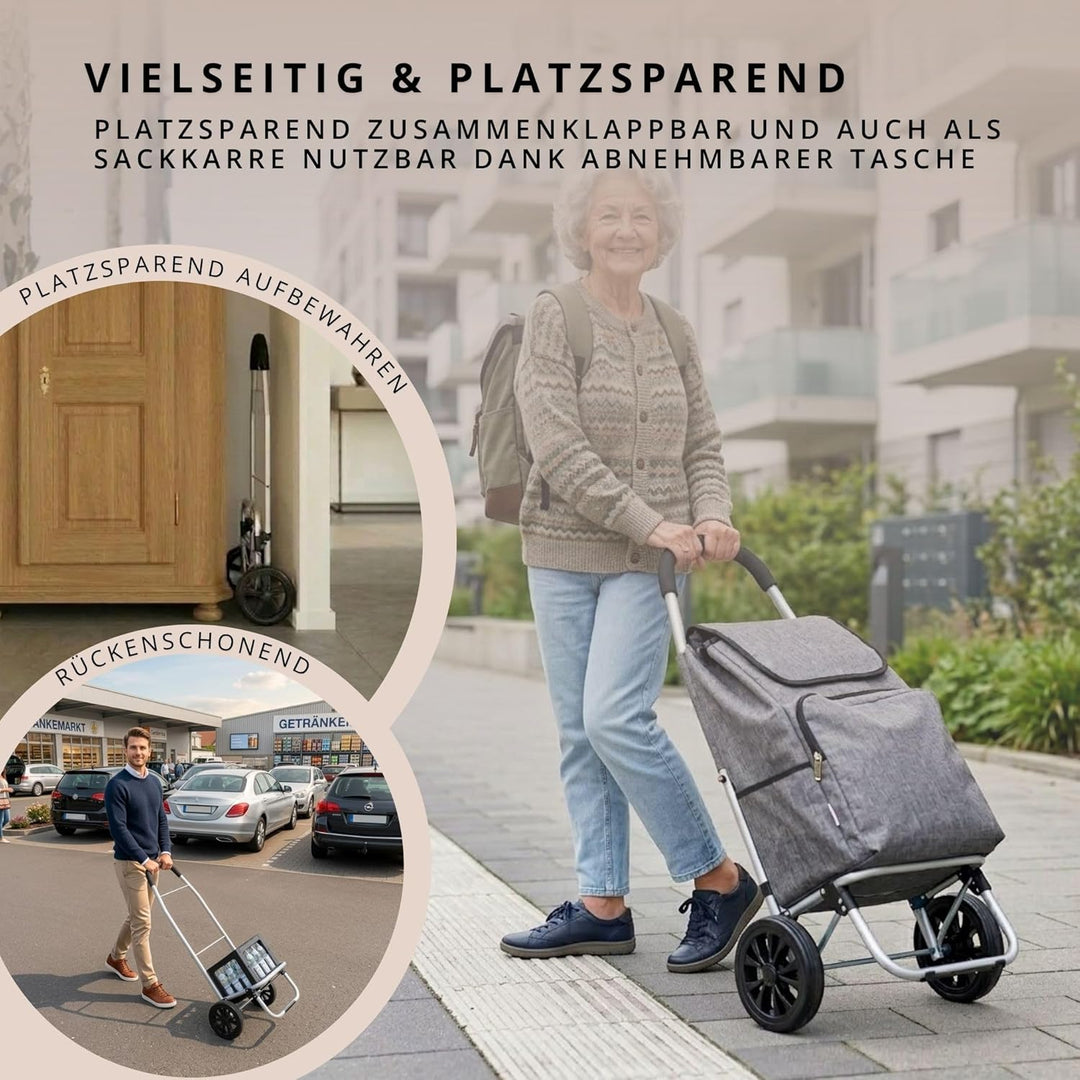 Einkaufstrolley klappbar mit Kühlfach, Einkaufshilfe Aluminium leicht, Einkaufswagen Shopper Trolley