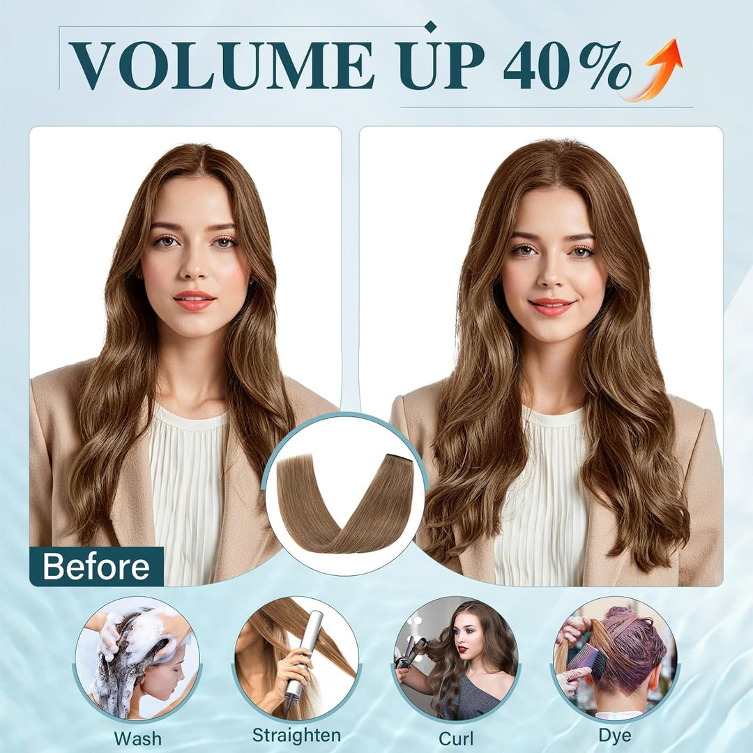 Elailite Clip in Extensions Echthaar, 5 Tressen Haarverlängerung Hellbraun mit 12 Clips, 50cm-70g Gl