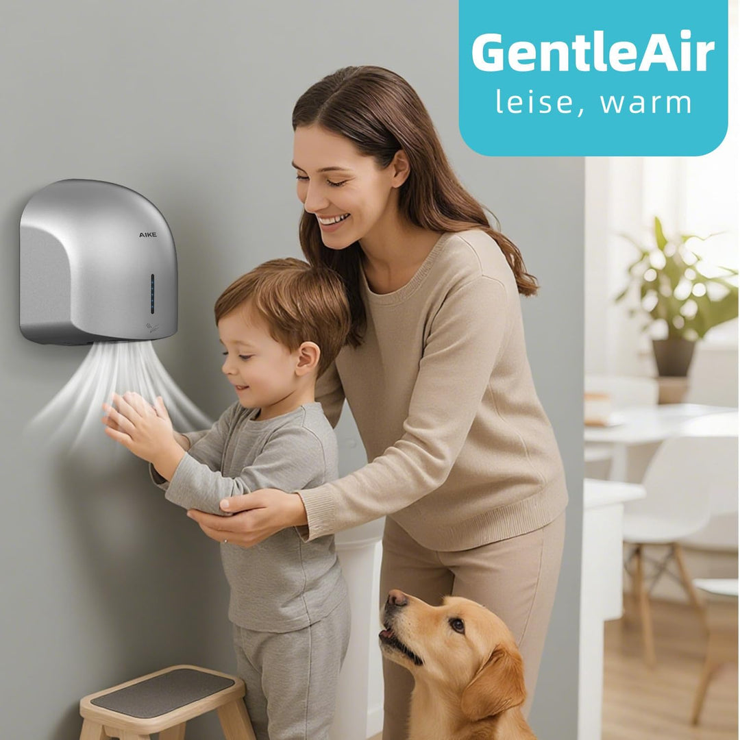 AIKE GentleAir Warmluft Handtrockner, Leise für Zuhause & Bäder, AC220V-240V, Sterntal Silber, Stern