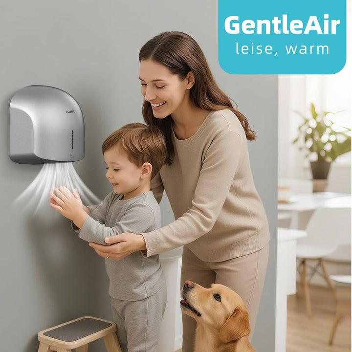 AIKE GentleAir Warmluft Handtrockner, Leise für Zuhause & Bäder, AC220V-240V, Sterntal Silber, Stern