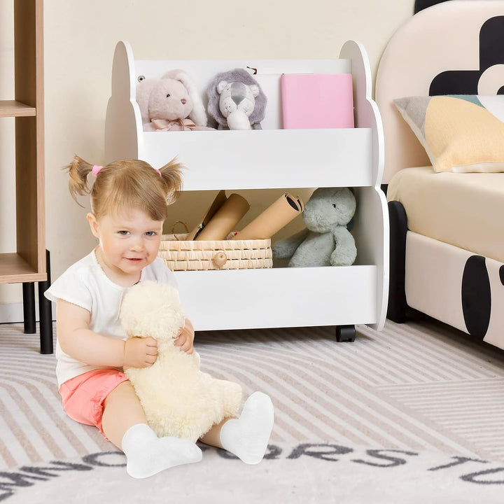 COSTWAY Kinder Bücherregal auf Rollen, 2 Ebenen Spielzeugregal aus Holz, 52 x 47 x 63,5 cm (Weiss),