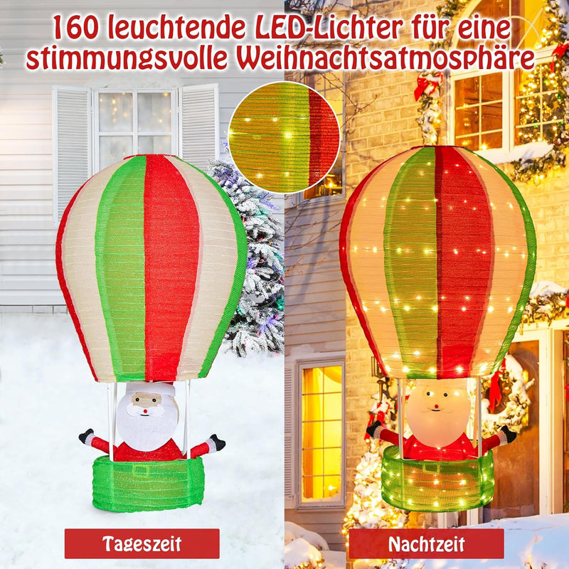 COSTWAY LED Heissluftballon Weihnachtsdeko, 135 cm beleuchteter Weihnachtsballon mit Weihnachtsmann