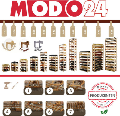 MODO24 Weinregal, Holz, unbehandelt, 72.5 x 25 x 166 cm, 25-Einheiten 72.5 x 25.0 x 166.0