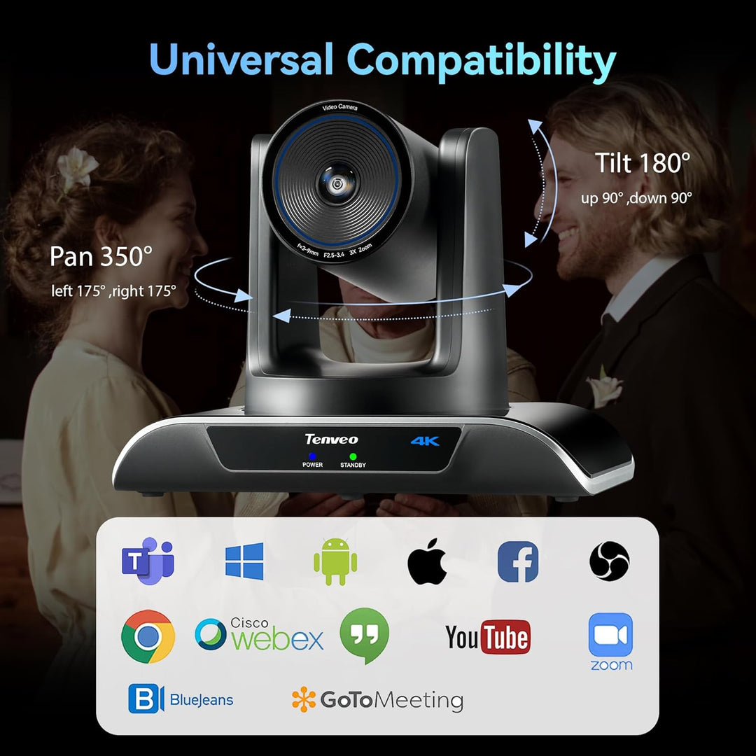 Tenveo 4K PTZ-Konferenzkamera-System mit Bluetooth-Lautsprecher, 3-Fach optischem Zoom, KI-Tracking,