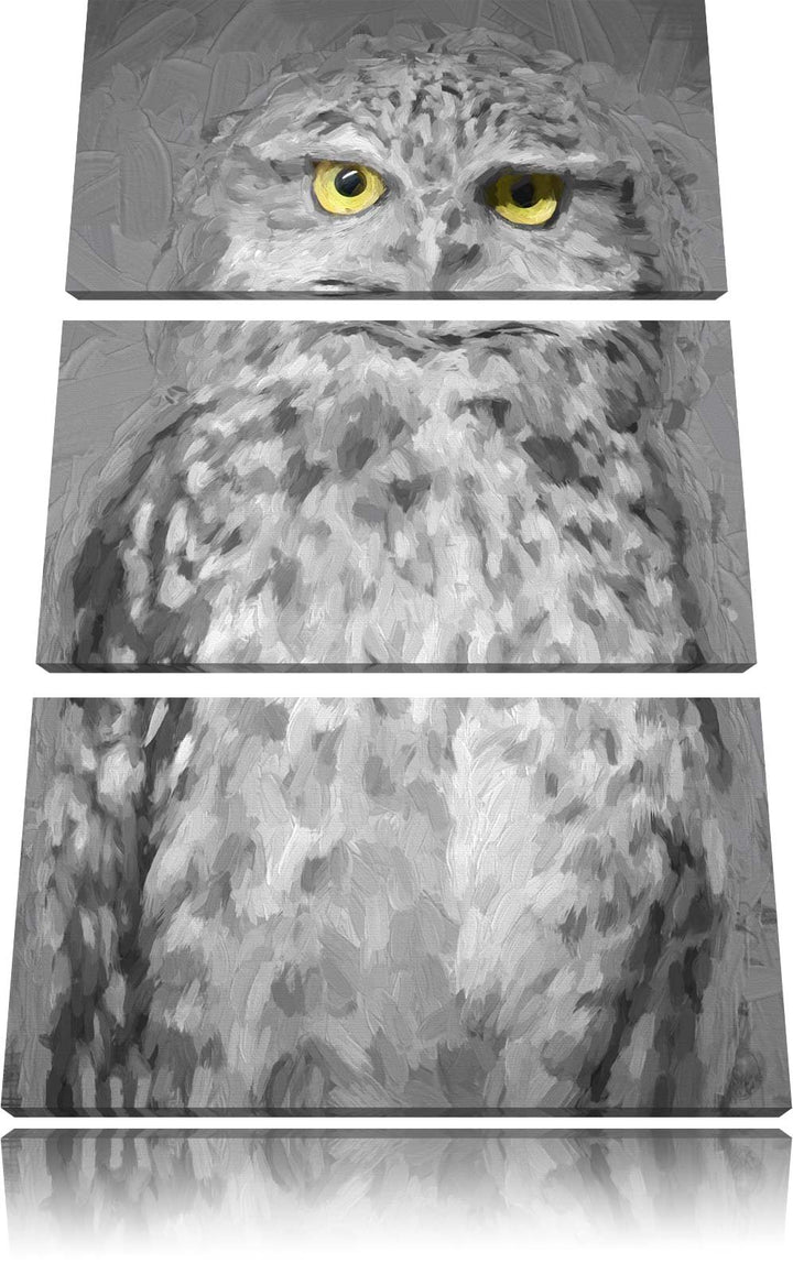 kleine scheue Eule schwarz/weiss Deluxe 3-Teiler Leinwandbild 120x80 Bild auf Leinwand, XXL riesige