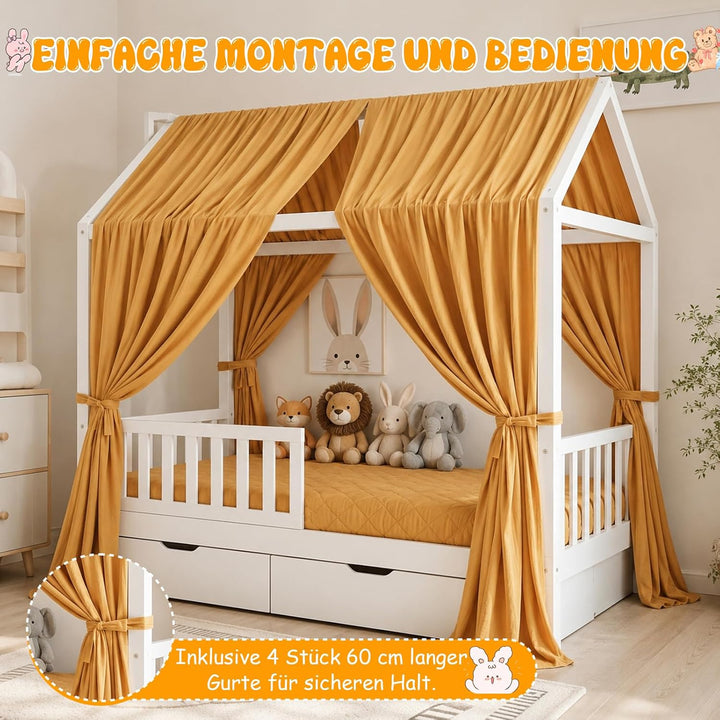 2 Stück Hausbett Himmel, Betthimmel Hausbett aus 100% Baumwolle Musselin | H270 x B67 cm Stoffhimmel