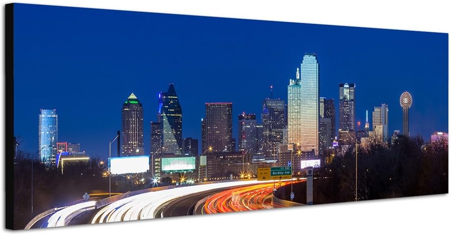 Paul Sinus Art Panoramabild auf Leinwand und Keilrahmen 120x40cm Texas Skyline Strasse Lichtspuren N