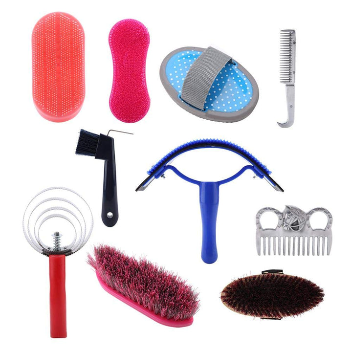 VIFER Pferdebürsten-Set 10-TLG Putzzeug für Pferde Reitsportbürste Pferdereinigungs Horse Grooming C