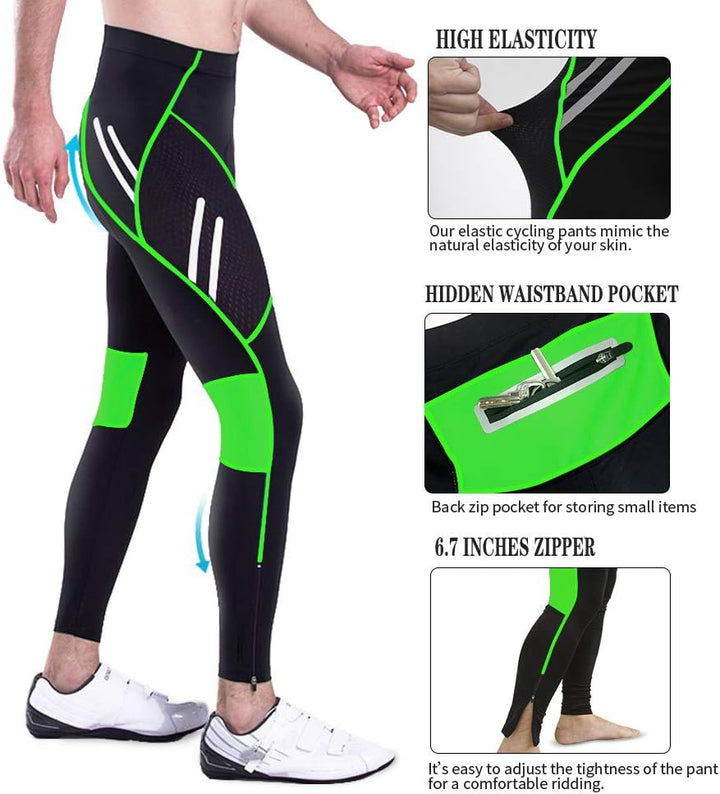 MEETWEE Herren Radlerhose Lange Fahrradhose, Kompression Radhose Leggings Radsport Hose für Männer E