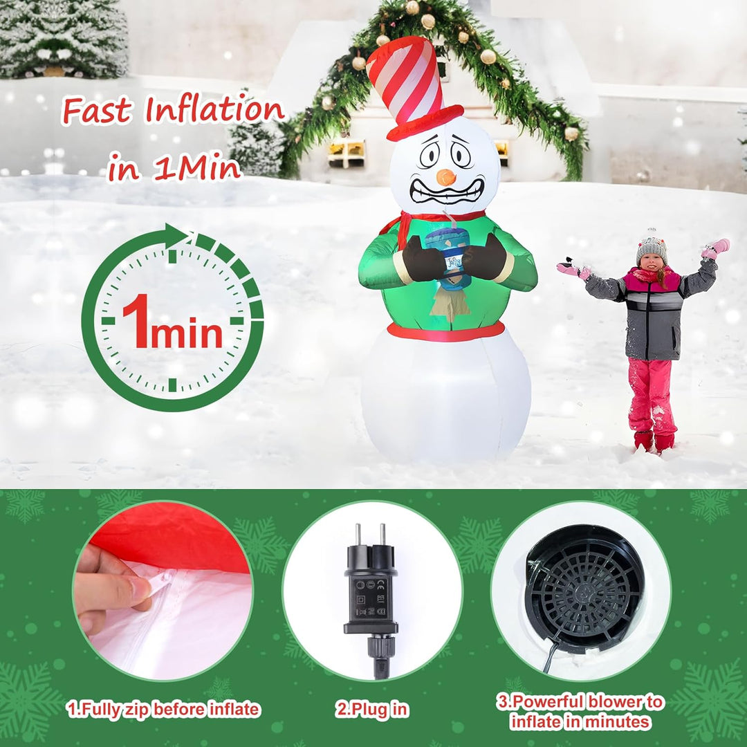 GlobaLink Aufblasbarer Schneemann XL 1,8M, Schütteln lustiger aufblasbarer Weihnachtsmann Weihnachts