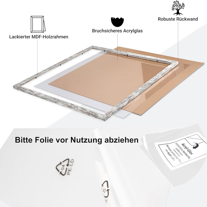 CABBEL Dreierpack (3 STK.) Bilderrahmen 30x30 cm MDF Holz-Rahmen in Birke | mit bruchsicherem Plexi-