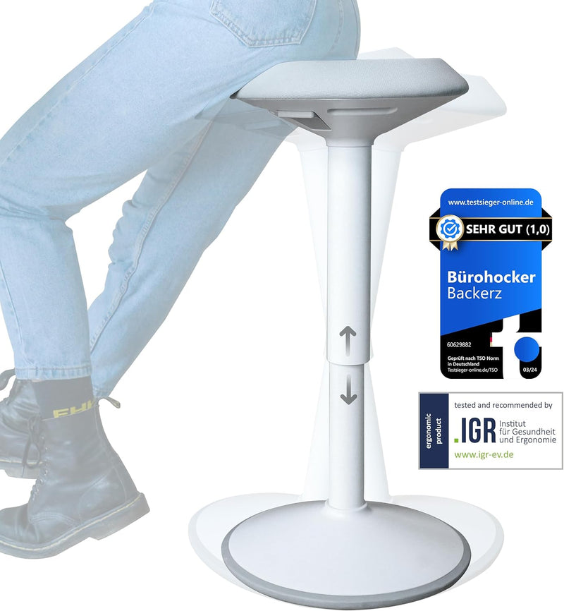 Backerz ergonomischer Wackel-Hocker - Bürohocker mit 55-80 cm Höhenverstellbar, Stehhocker, Arbeitsh