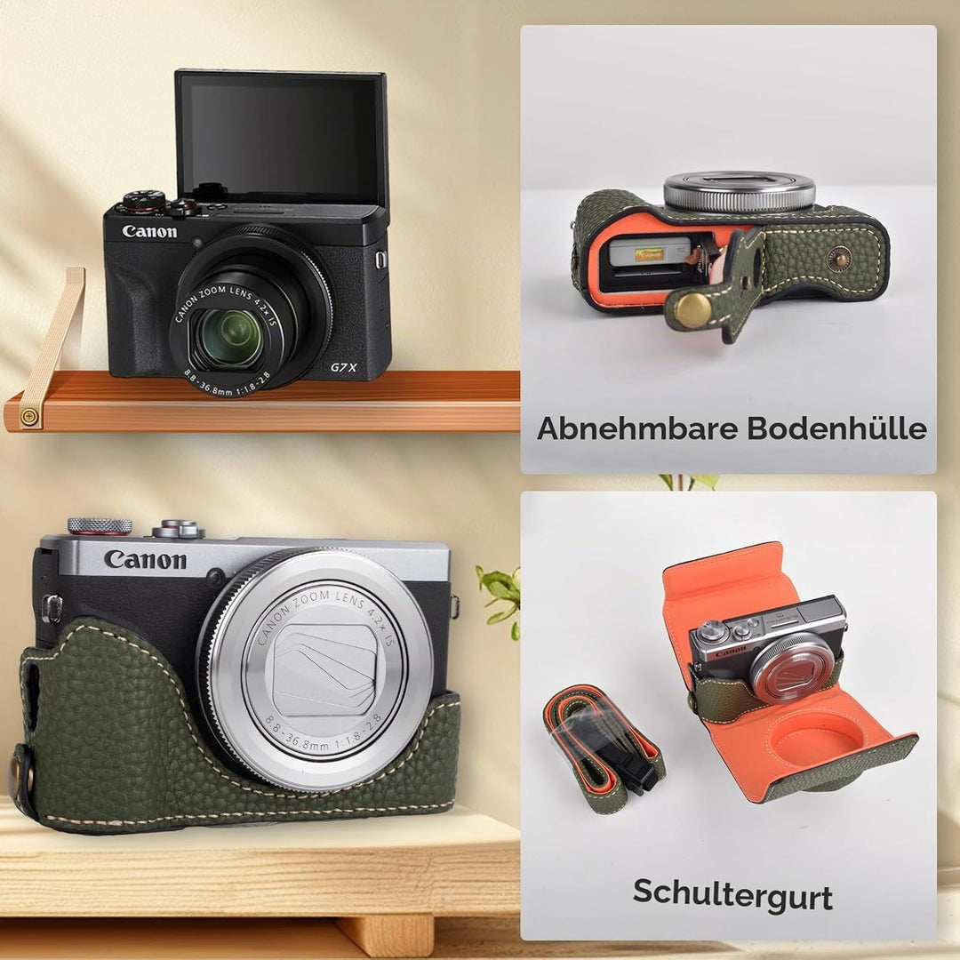 Rieibi G7 X G7X II G7X III Hülle, Vintage Leder Kameratasche für Canon PowerShot G7X G7X Mark II G7X