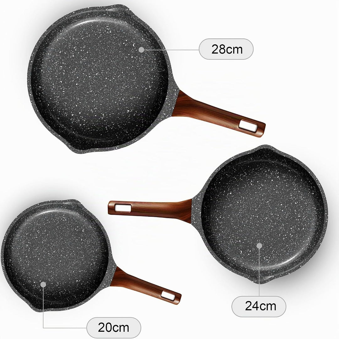 RIOVARM Induktion Bratpfannen Set Antihaft Pfannenset 20 cm 24 cm 28 cm Granit Omelett Pfanne ohne P