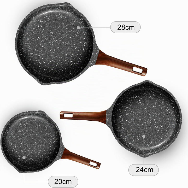 RIOVARM Induktion Bratpfannen Set Antihaft Pfannenset 20 cm 24 cm 28 cm Granit Omelett Pfanne ohne P