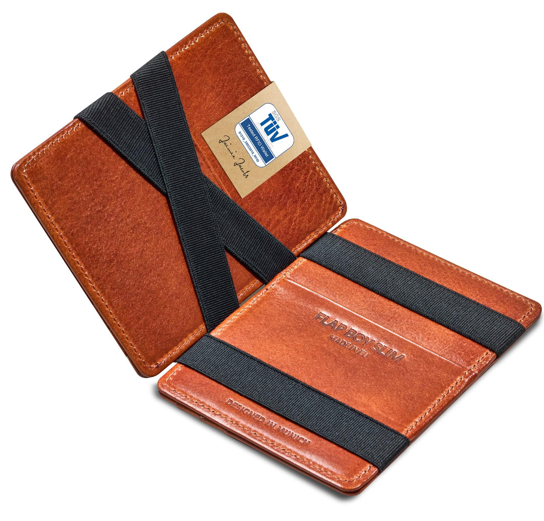 Jaimie Jacobs Flap Boy Slim ohne Münzfach Magic Wallet integrierter RFID Schutz Magischer Geldbeutel