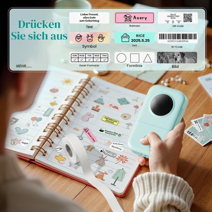 Phomemo D30 Etikettendrucker, Mini Bluetooth Etikettiergerät Tragbarer beschriftungsgerät Selbstkleb