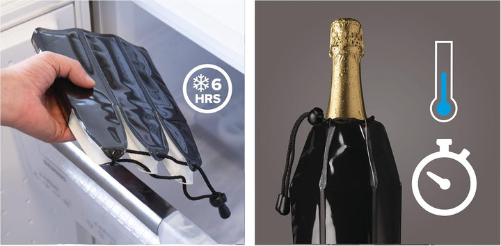 Vacu Vin Flexibler Champagnerkühler - Wiederverwendbar - Schwarz - Champagnerkühler Manschette für S