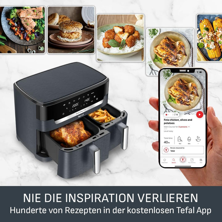 Tefal Dual Easy Fry XXL Heissluftfritteuse 11 L – Airfryer mit 2 Kammern (Doppelkammer), 7 Programme