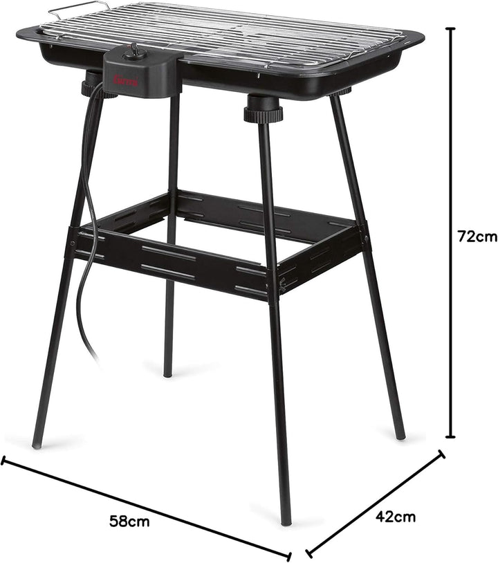 Girmi BQ2100 Grill mit Stand, 2200 W, grosse Kochfläche 51 x 30 cm, Edelstahl, 51 x 30 cm, Schwarz