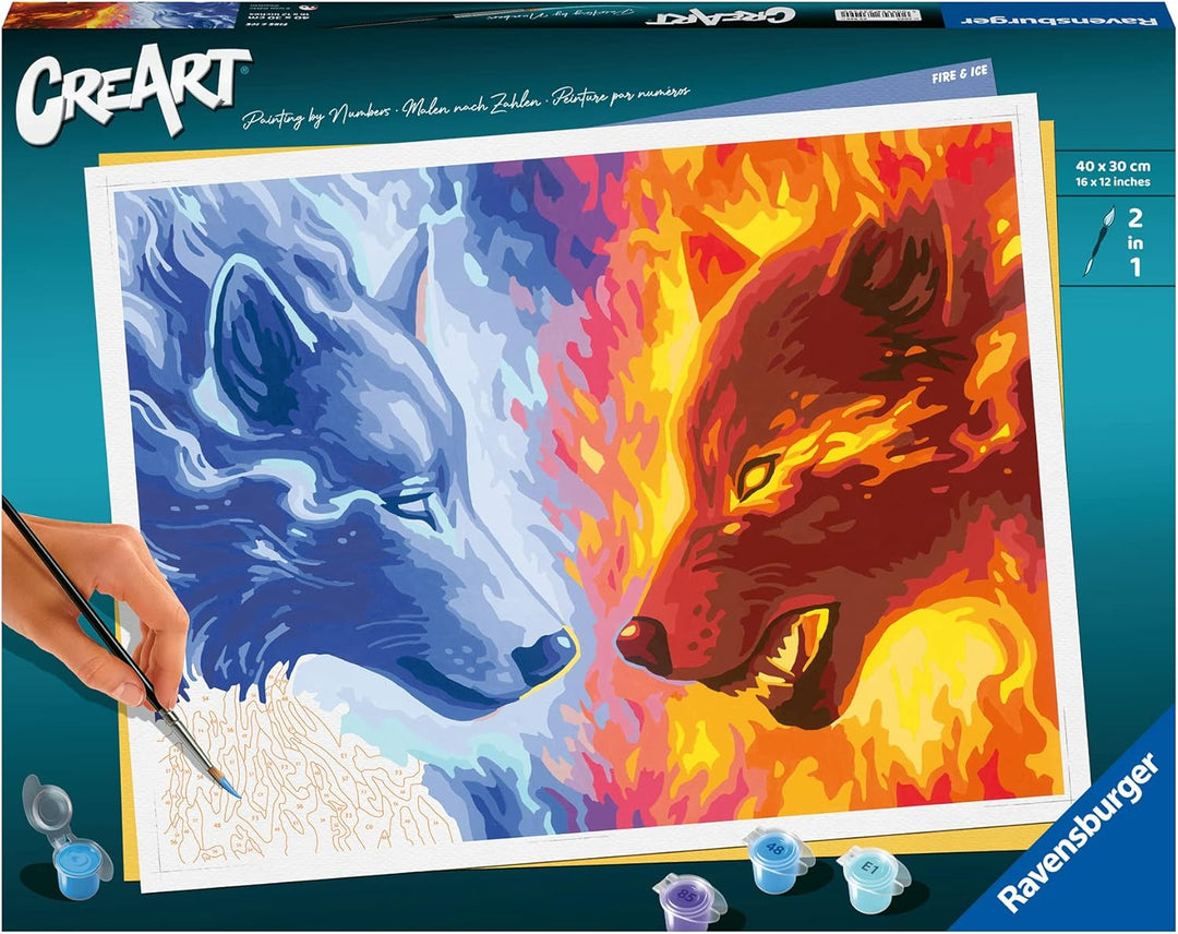 Ravensburger CreArt 23549 - Feuer & EIS - Malen nach Zahlen Erwachsene, DIY Malset mit Pinsel und Ac