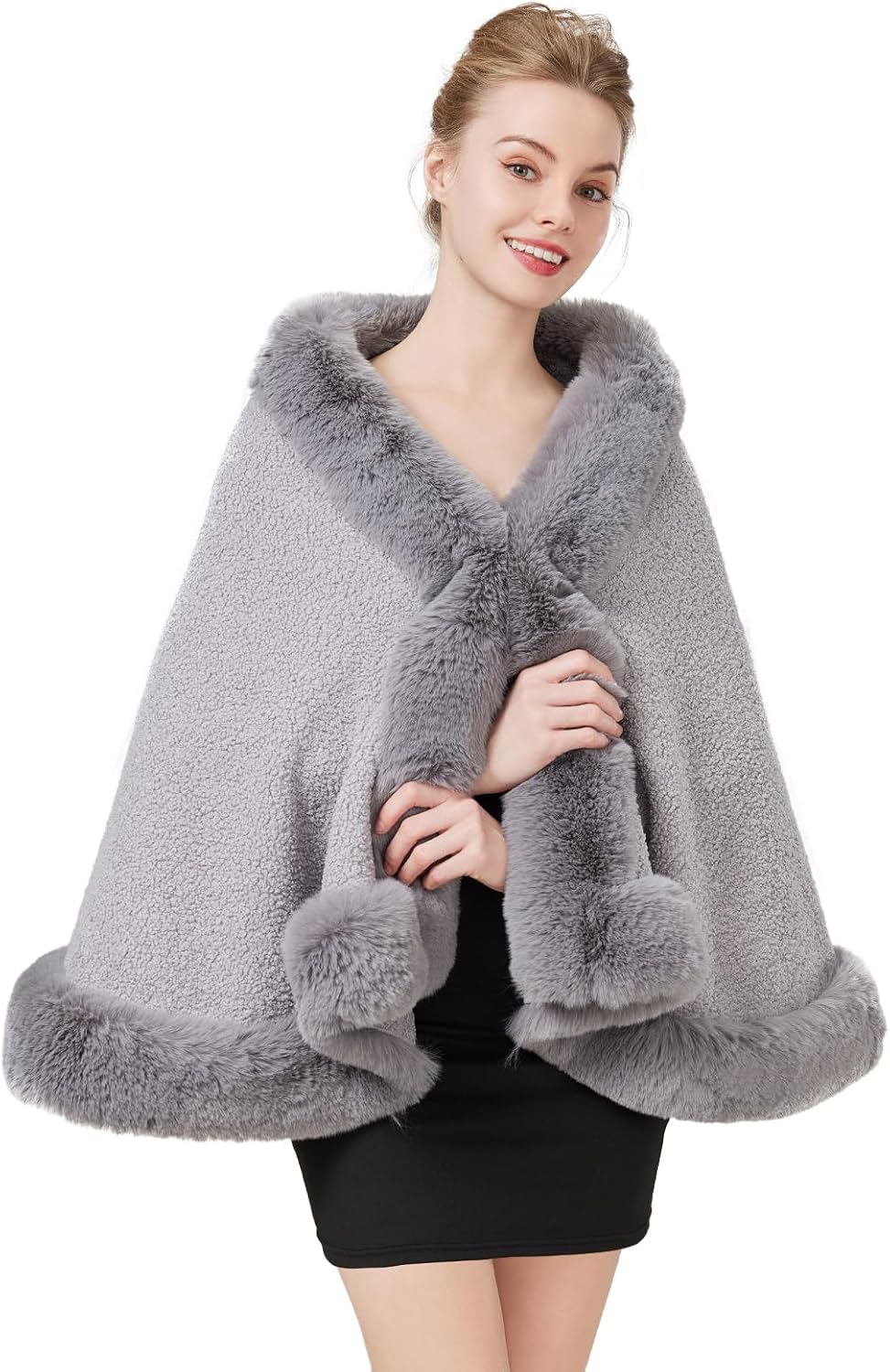 BEAUTELICATE Damen Kunstpelz Stola Brautjacke Bolero Winter Brautschal Mantel für Hochzeit Festlich