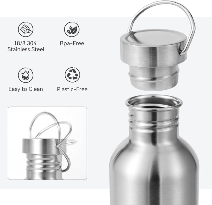 Volhoply 380ml nicht isolierte einwandige Wasserflasche 4 Packung, Edelstahl wiederverwendbare Wasse