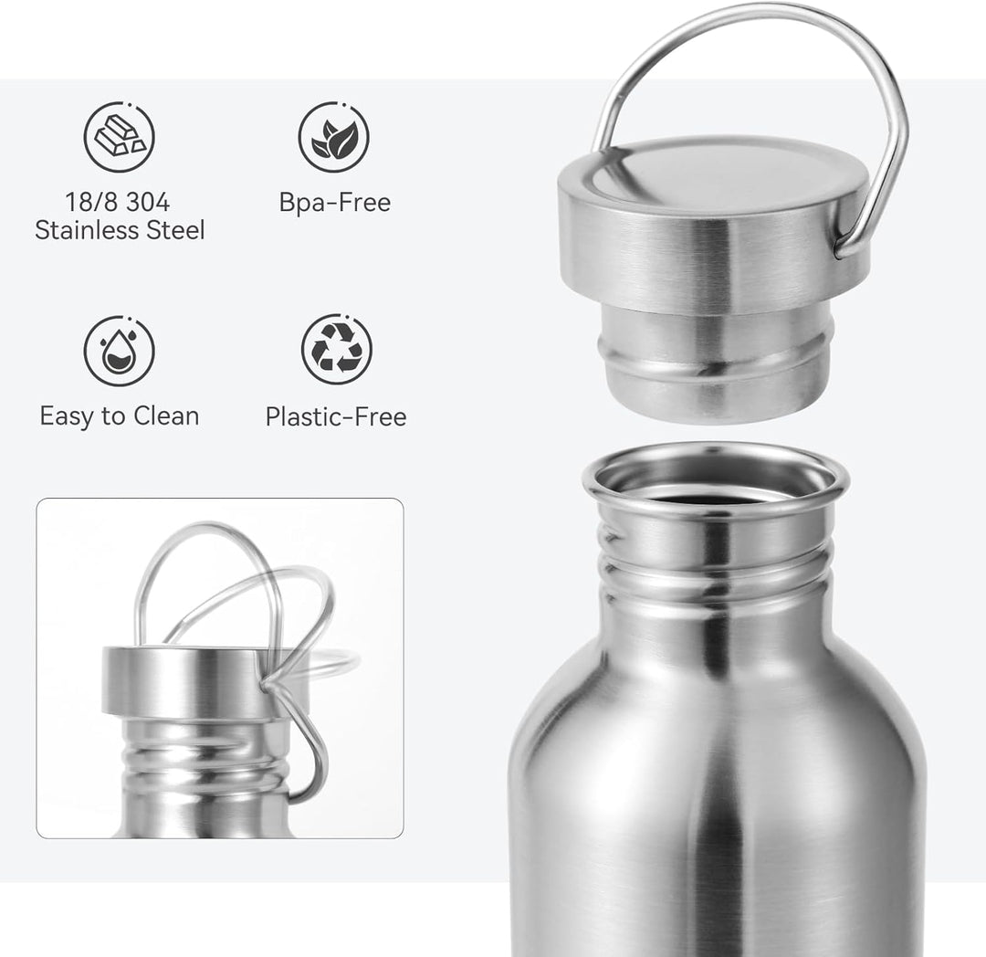 Volhoply 500ml nicht isolierte einwandige Wasserflasche 4 Packung, Edelstahl wiederverwendbare Wasse