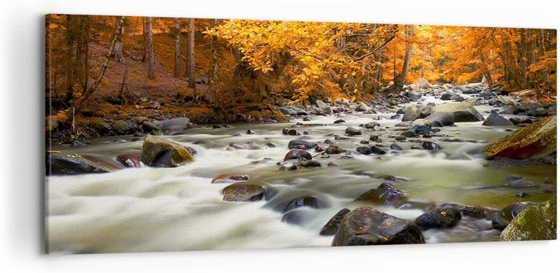 Wandbilder Dekoration Wohnzimmer Stream Herbst Forrest Berg Panorama Bilder auf Leinwand 120x50cm Le