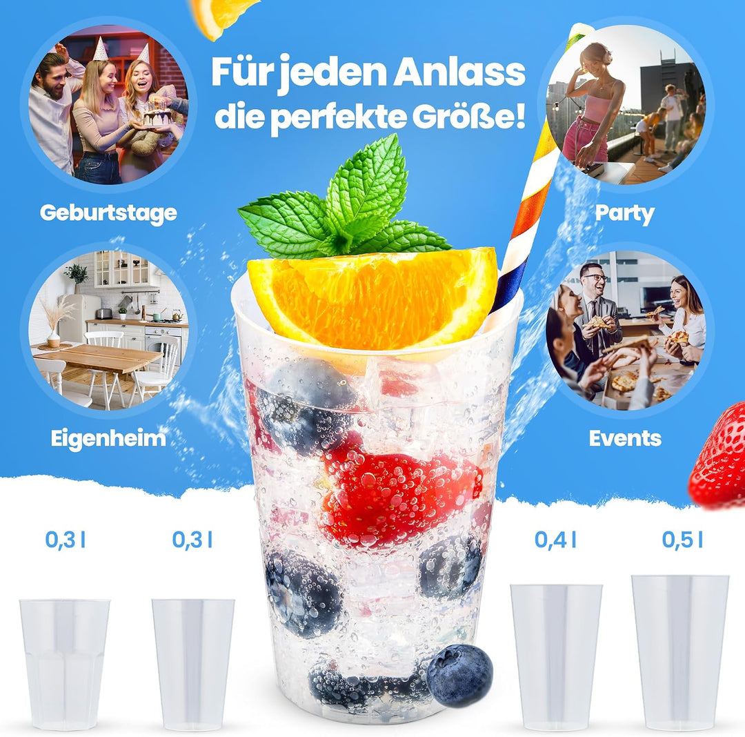 Trinklicht® 25 Mehrwegbecher | Wiederverwendbare Trinkbecher 0,3L | Bruchsicher | Spülmaschinenfest