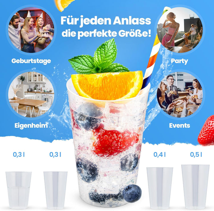 Trinklicht® 25 Mehrwegbecher | Wiederverwendbare Trinkbecher 0,3L | Bruchsicher | Spülmaschinenfest