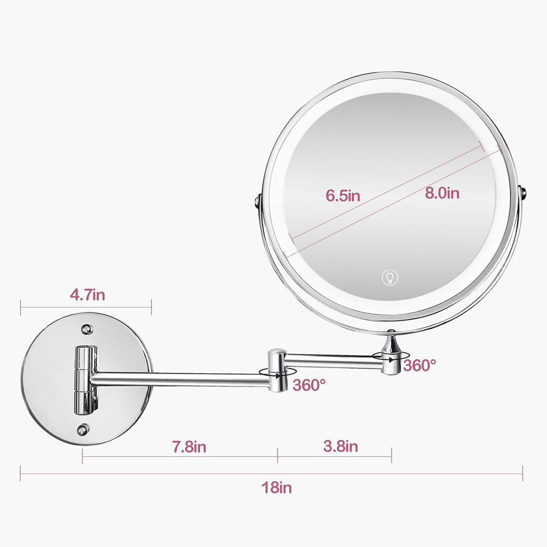 Wiederaufladbar Kosmetikspiegel mit 1X/10X Vergrösserung LED Beleuchtung, Dimmbarer Rasierspiegel 3