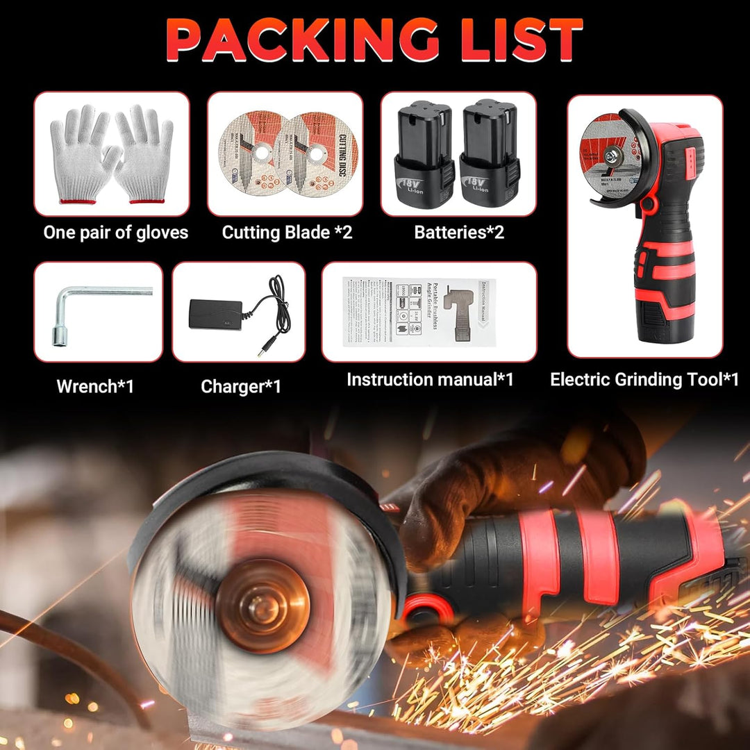 Mini Winkelschleifer, 16.8V Professional Winkelschleifer Set mit 2 Batterien 2000mAh, Trennschleifer