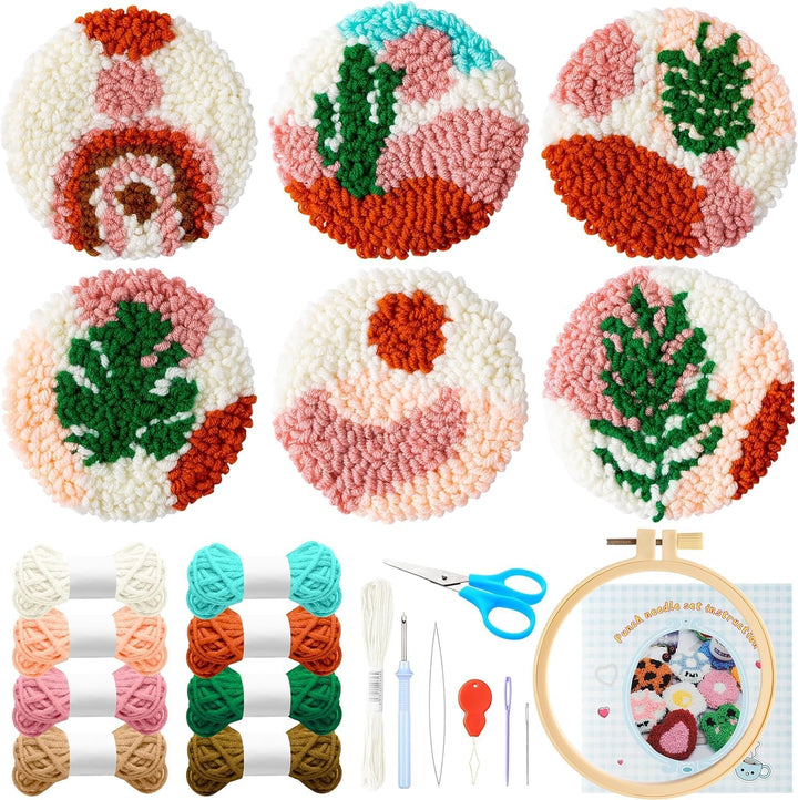 WATINC 22 Stück Craft Punch Needle Untersetzer Kit DIY Handwerk Stickerei Kit für Anfänger einfach F