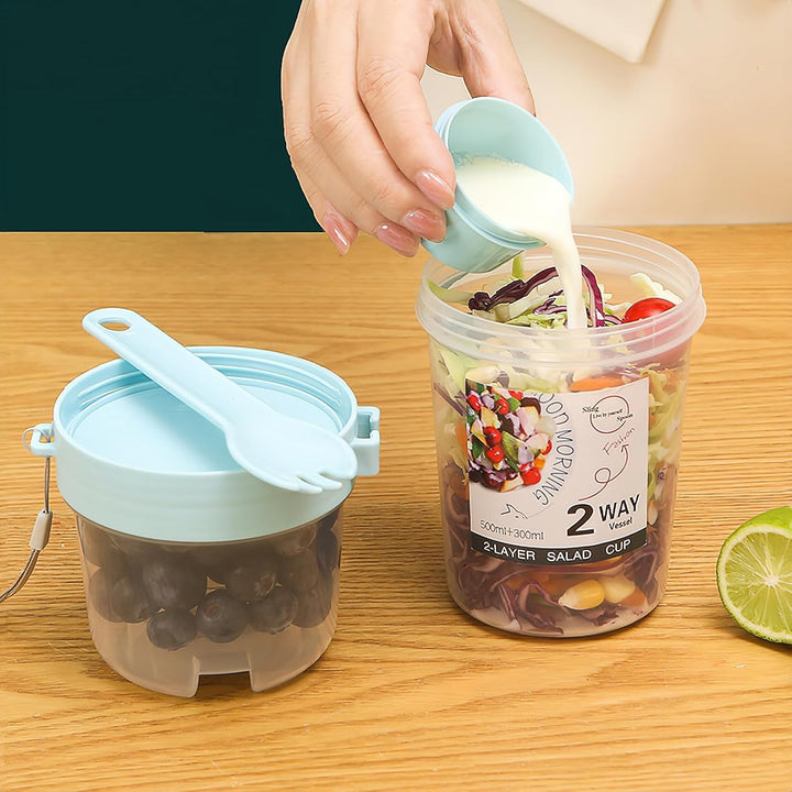8 Stück Overnight Oats Becher mit Löffel und Deckel – 800 ml Joghurt Müsli To-Go Becher mit Fach, Wi