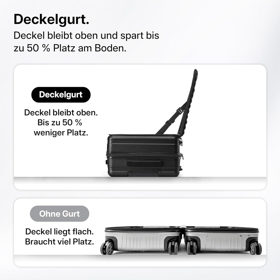 Münicase Koffer Expandierbar – Hartschalen-Trolley mit Oberseiten-Öffnung, Kompressionsgurt & extra
