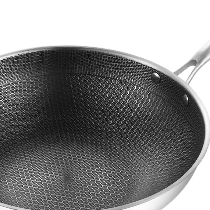 Wok, Wok-Pfanne mit Geschnitzter Mikrogravur, 3-lagiger Doppelseitiger Waben-Edelstahl-Wok für die K