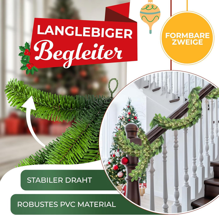 KESSER® Weihnachtsgirlande 10m mit Beleuchtung 200 LEDs - 6 Stunden Timer - LED Kette 8 Leuchtmodi -