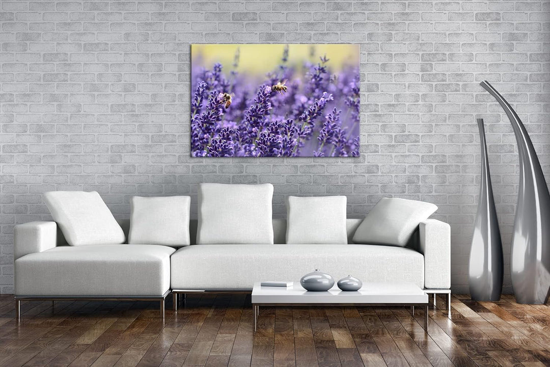 deyoli Bienen im blühenden Lavendel Format:90x60 cm als Leinwandbild, Motiv fertig gerahmt auf Echth