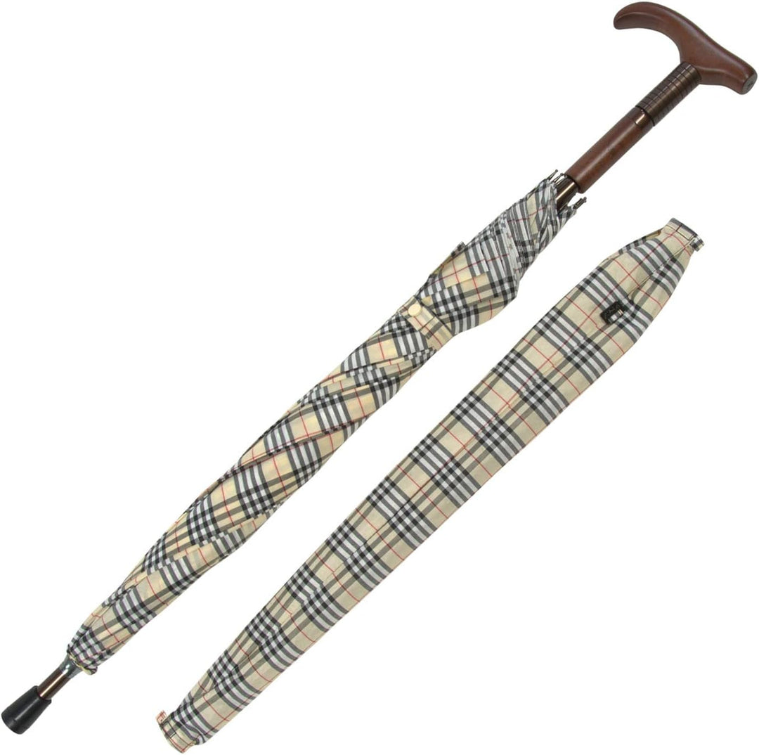 Stützschirm höhenverstellbar mit Holzgriff - Karo beige, Karo beige