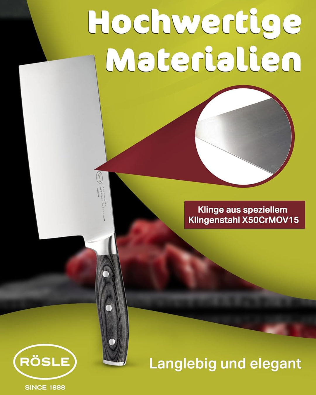 RÖSLE WOLFGREY Chinesisches Kochmesser 18cm – Premium Hackmesser Küche aus Spezialklingenstahl – Hoc